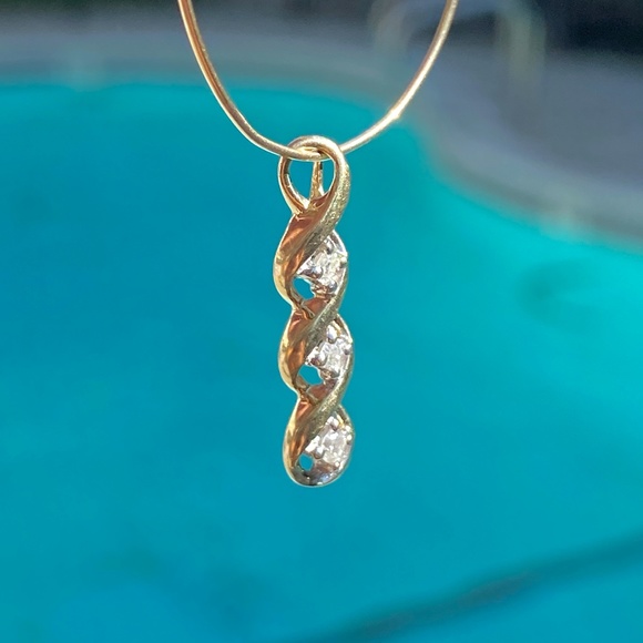 10KY Gold 3 Diamond Drop Pendant Triple Infinity - Picture 5 of 8